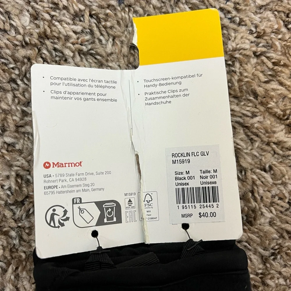 NWT Marmot Rocklin Black Fleece Gloves